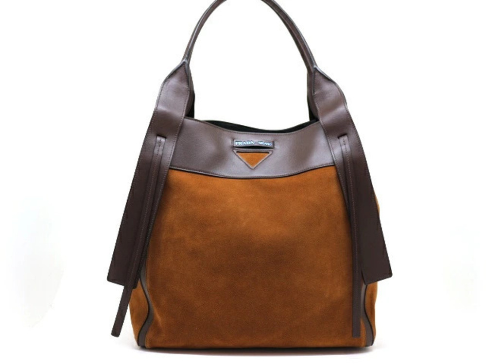Prada Tote Tessuto Saffiano Bag Ouverture Camel Brown Suede Calfskin